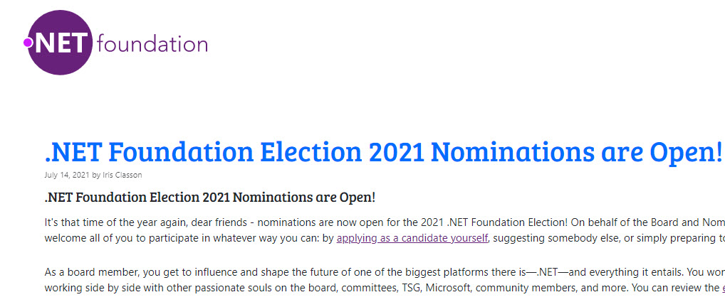NET Foundation Nominations Are Open
