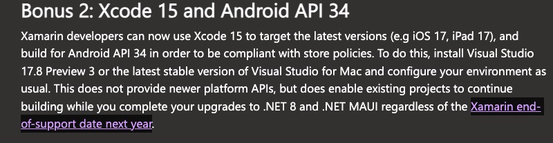 Xamarin Now Supports XCode 15 and Android API 34