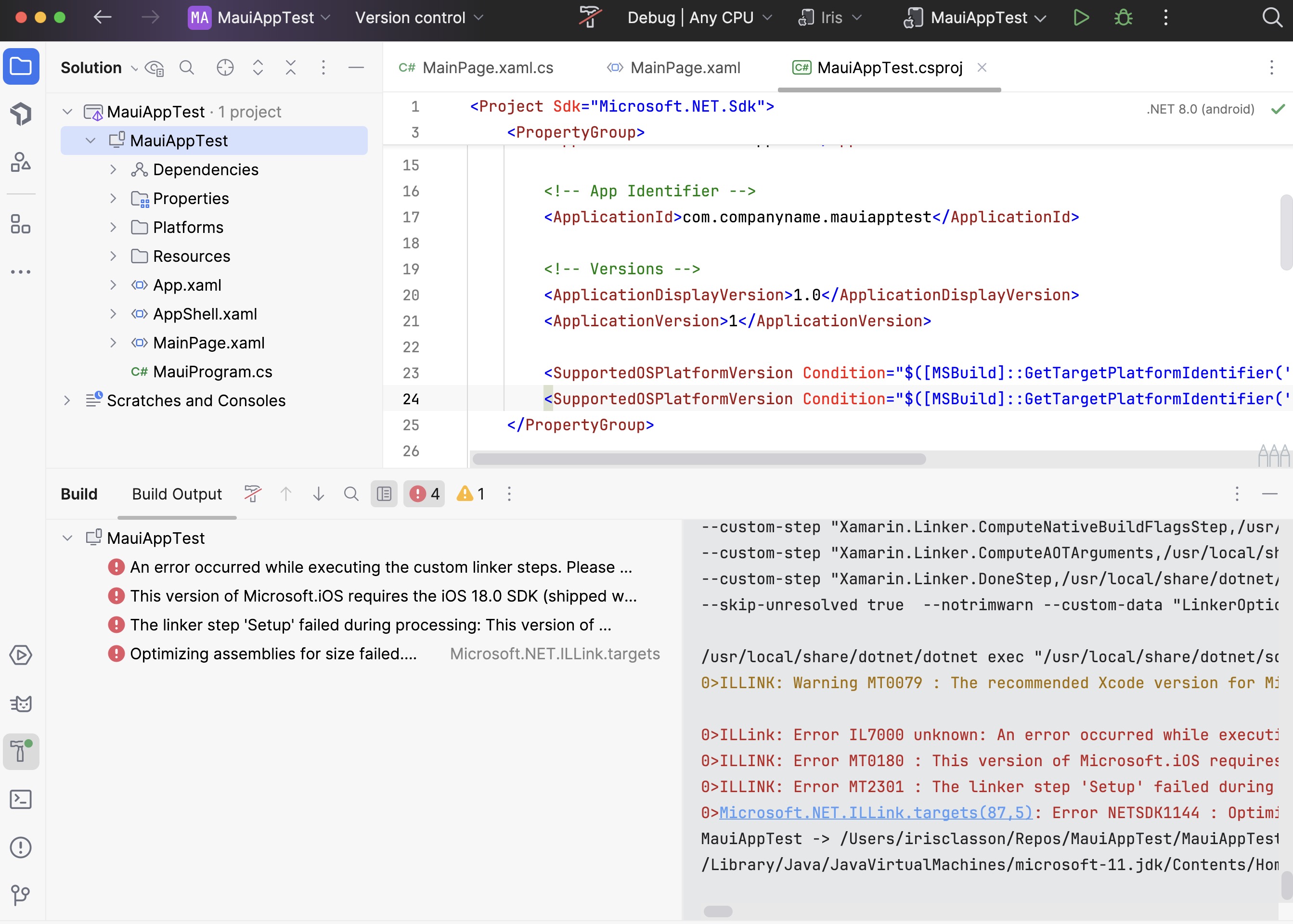 NET MAUI ComputeManagedAssemblyToLink and ILLINK Errors When Building a New App