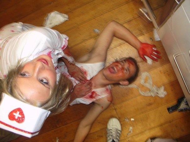 Medicine students have the best Halloween :D Me doing CPR on a doctor student - good times :)