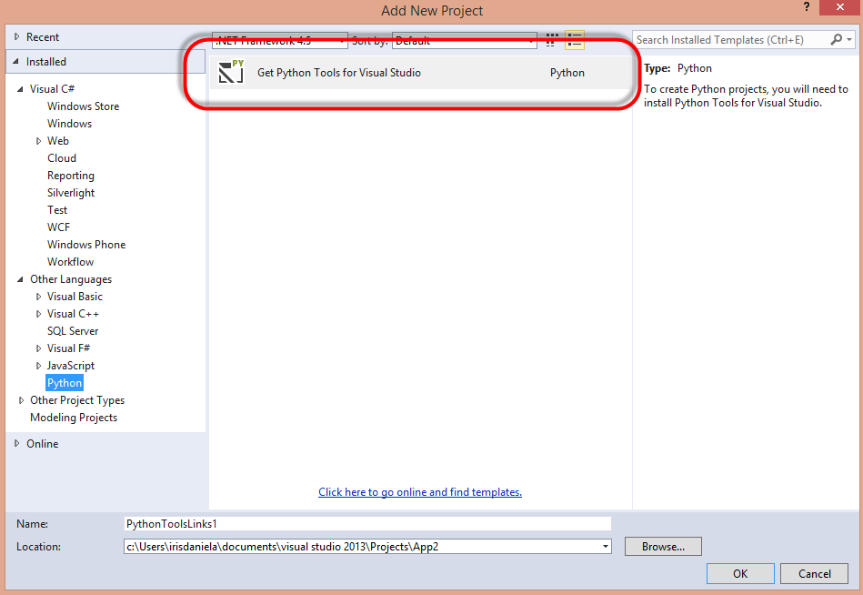 how to use python in visual studio 2013