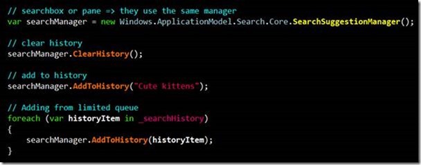 More on Search in WInRT: Search history